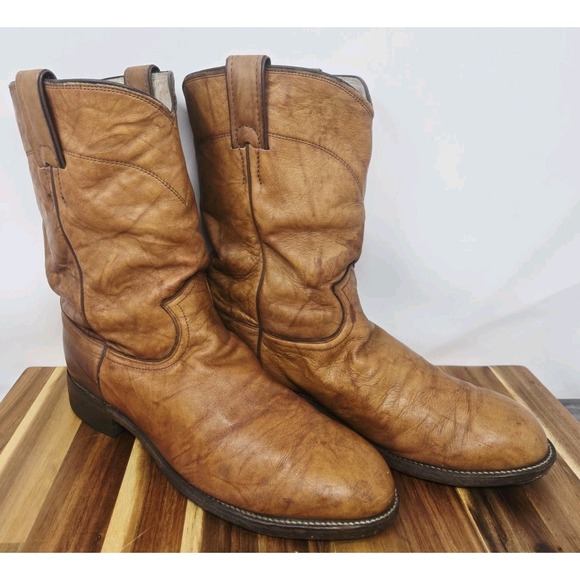 Justin 3163 Jackson‎ Traditional Roper Boots Marbled Leather Boots 8 EE WIDE VTG